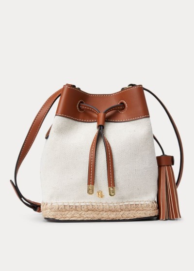 Bolsa Ralph Lauren Mujer Creme / Marrom - Canvas Mini Debby Drawstring - QYJTB4608